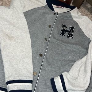 Womens large button up Tommy Hilfiger varsity sweatshirt